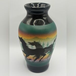 Benally Dine Signed Cedar Mesa Native American Made Pottery Wild Horses Vase